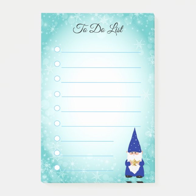 Söt tomte på turkos och vit linje post-it block (Framsida)