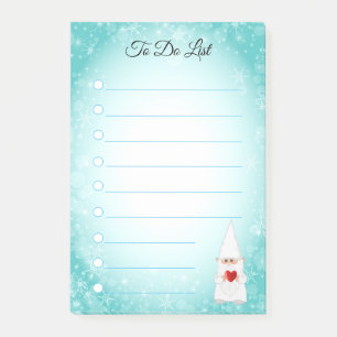 Söt tomte på turkos och vit linjerad post-it lapp block