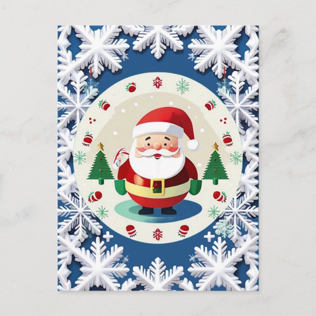 🎅 Söt tomte Snöflinga Festiv jul Vinter Vykort (Framsida)