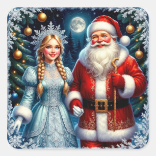 🎅 Söt tomte snöig jul ❄️ Fyrkantigt Klistermärke