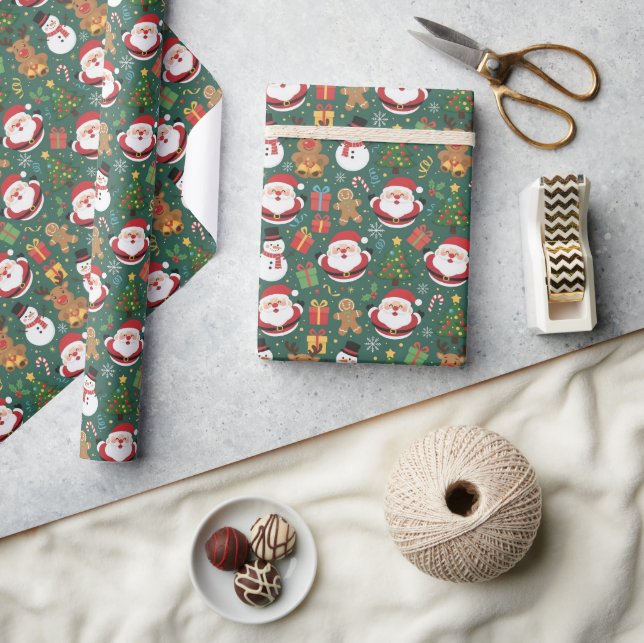 Söt tomte snöman pepparkaksgjulsk wrapping  presentpapper (Hantverk)
