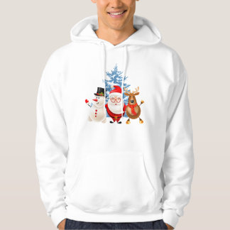 Söt tomte, snömannen & ren trio – Glad jul Hoodie
