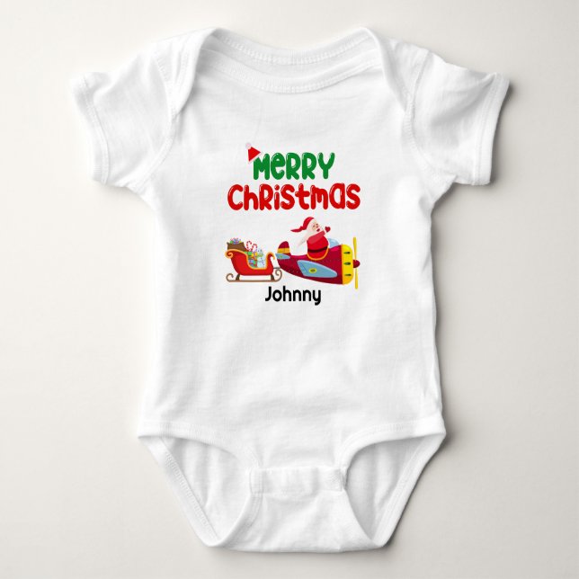 Söt tomte som flyger i flygplan och släde, jul t shirt (Framsida)