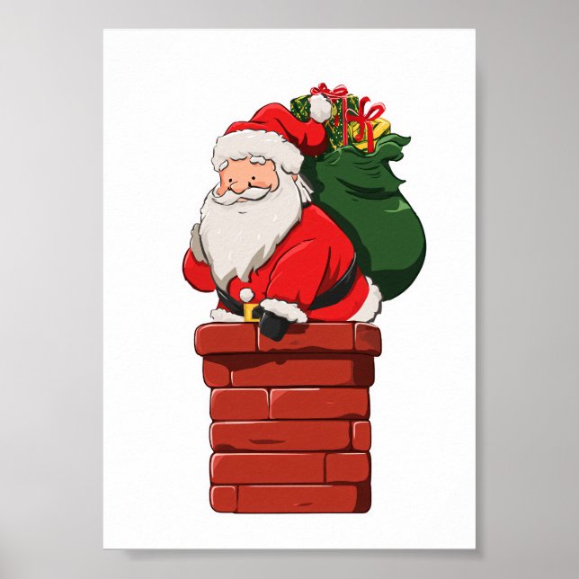 Söt tomte som går in i skorstenen med presentpåse poster (Framsidan)