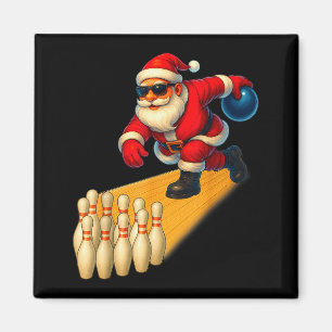 Söt tomte som spelar bowlingboll och käglor bowlar magnet