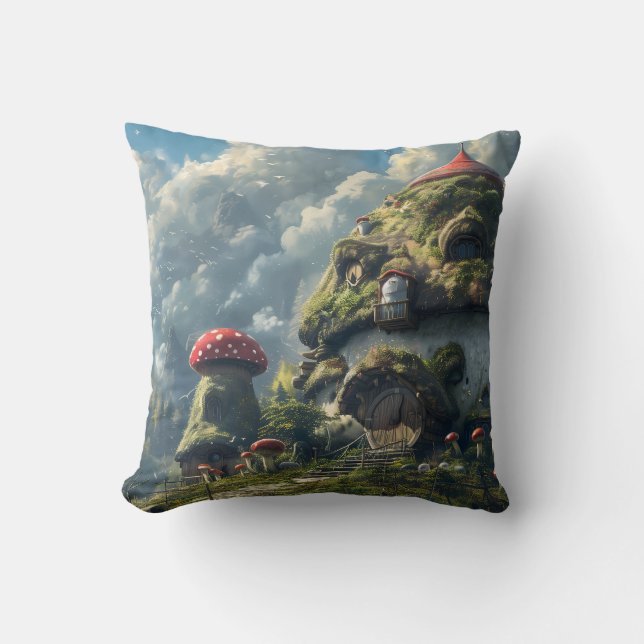 Söt tomte, svamp hus  kudde (Framsida)