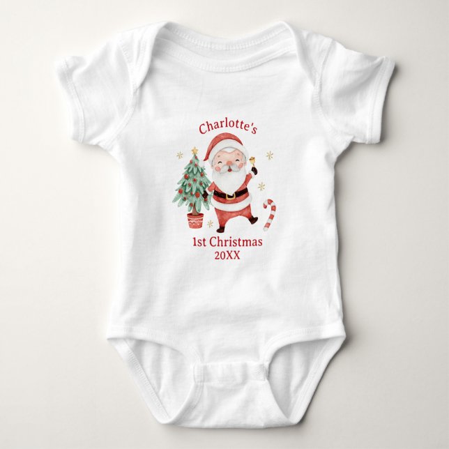 Söt Tomte Träd Godis Första 1:a Julen T Shirt (Framsida)