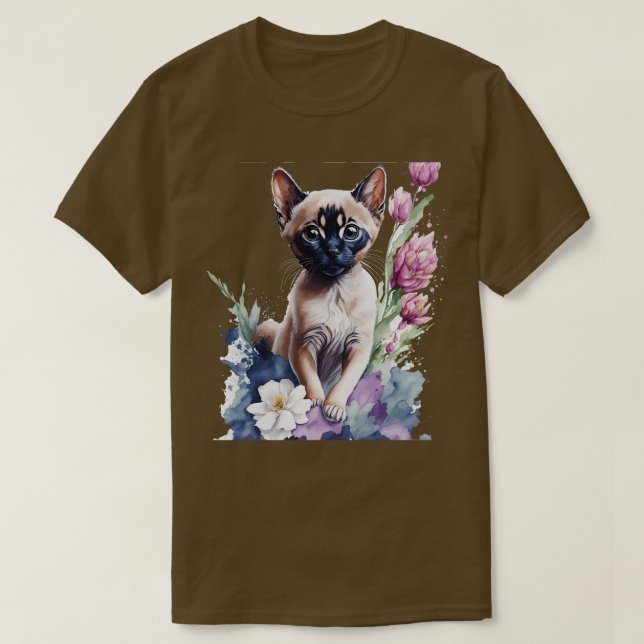 Söt tonkinesisk kattunge framför blommor som vibre t shirt (Design framsida)
