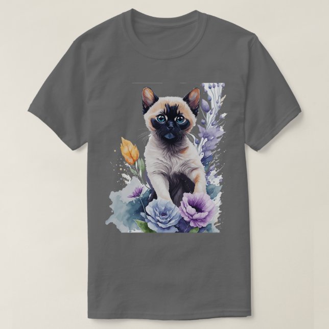 Söt tonkinesisk kattunge framför blommor som vibre t shirt (Design framsida)