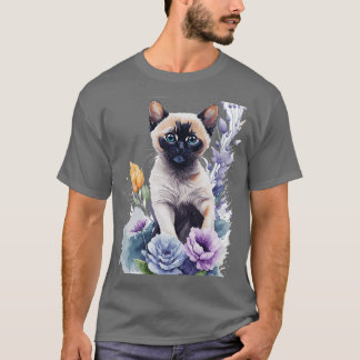 Söt tonkinesisk kattunge framför blommor som vibre t shirt