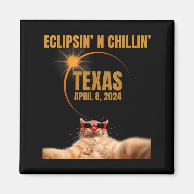 Söt Total Solförmörkelse Katt Texas Magnet (Framsidan)
