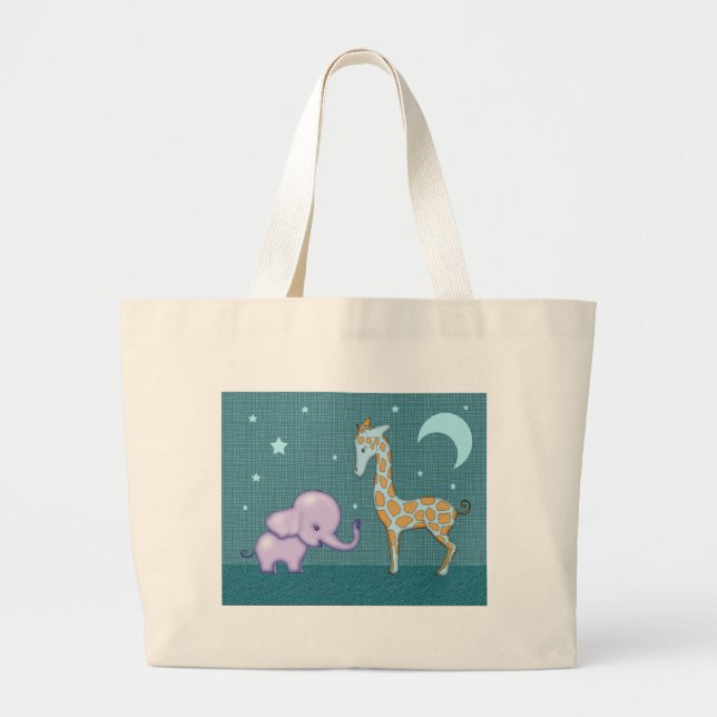 Söt Totebag med Elefant och Giraff Jumbo Tygkasse (Framsidan)