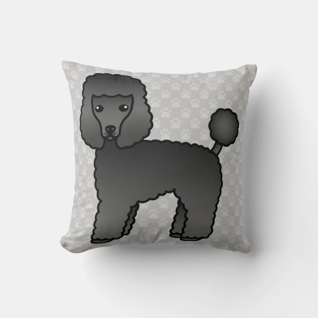 Söt Toy Poodle Hund i Svart Pälsfärg Kudde (Framsida)