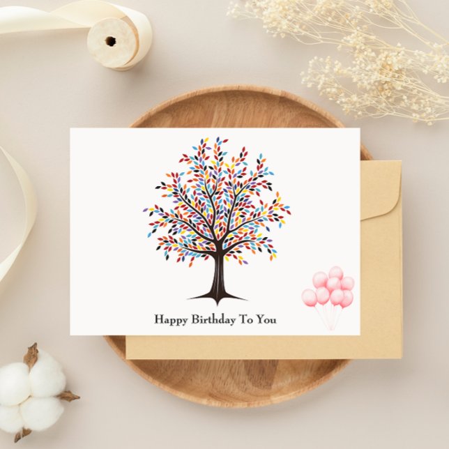 Söt Träd och barondagskort Julkort (Pretty Tree and Balloon Birthday Card)