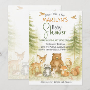Söt trädgårds- eller skogs- baby shower med söta d inbjudningar