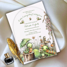 Söt Trädgårdsbjudning för Baby Shower med Larv