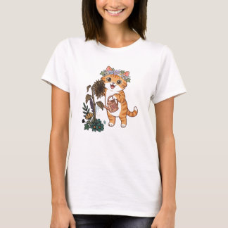 Söt trädgårdskatt som vattnar solrosor Illustratio T Shirt