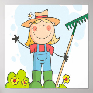 Söt trädgårdsmästare i stick figur poster