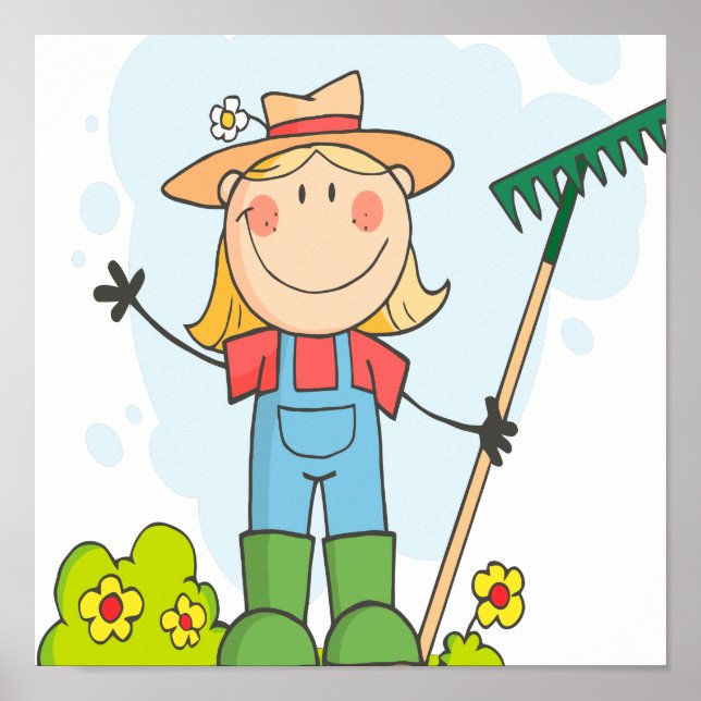 Söt trädgårdsmästare i stick figur poster (Framsidan)