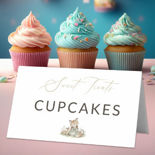 Söt Trädgårdsrävflicka Cupcakes Matetikett Placeringskort