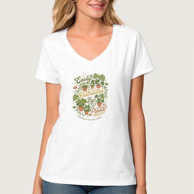 Söt Trädgårdsskötsel Lätt Distraherad av Växter T Shirt (Framsida)