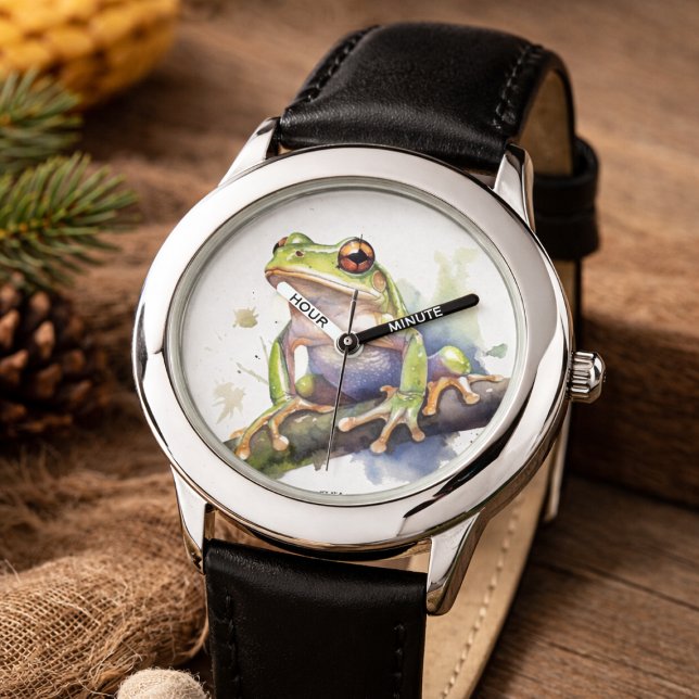 Söt Trädgrodsa i akvarell Armbandsur (Skapare uppladdad)