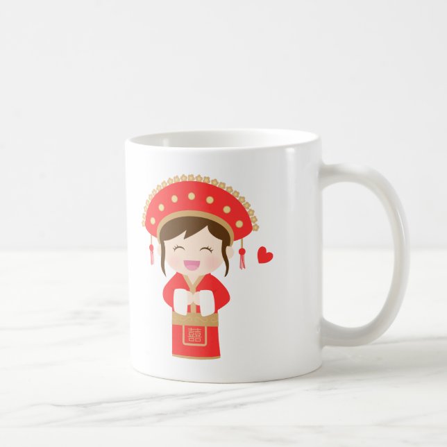 Söt traditionell kinesisk brud för henne kaffemugg (Höger)