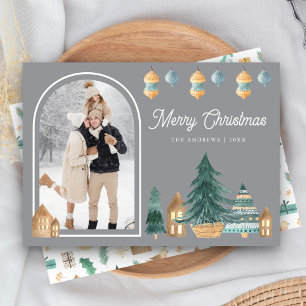 Söt traditionell nordisk valvfoto grå jul julkort
