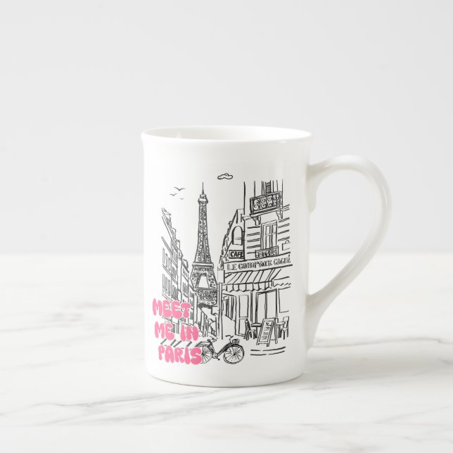 Söt träffas i Paris – Fransk café & Eiffeltornet Benporslin Mugg (Höger)