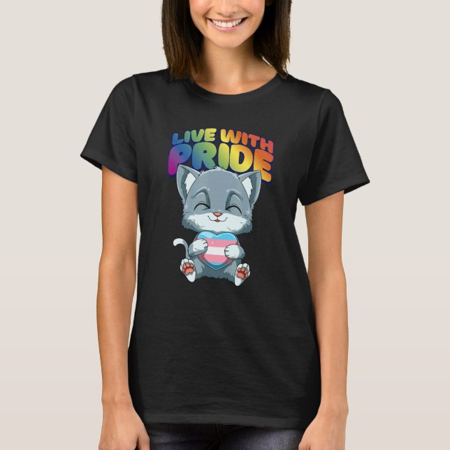 Söt Transpersonell Stolthet Katt Transpersonell Hj T Shirt (Framsida)