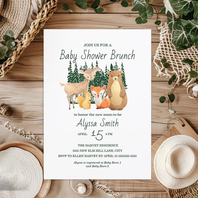 Söt träskog vänner baby shower brunch inbjudningar (Woodland Animal baby shower invitation)