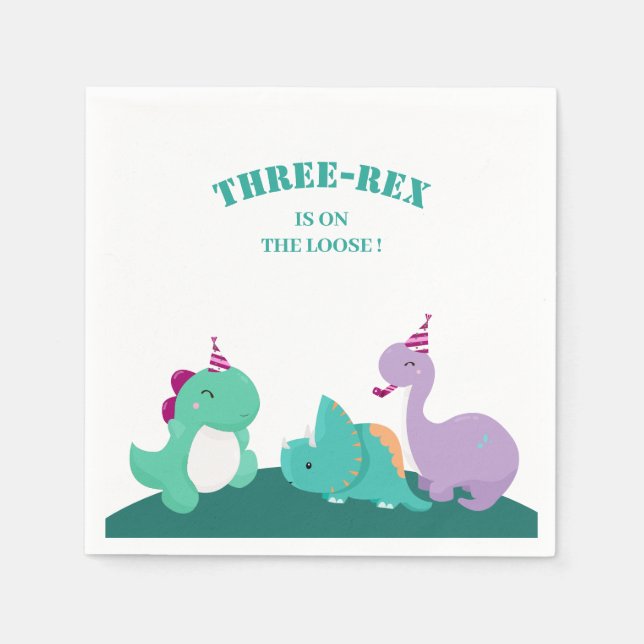 Söt tre dinosaurie födelsedag pappersservett (Framsidan)