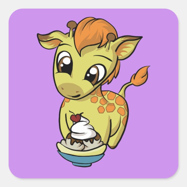 Söt Treat! Giraffe Fyrkantigt Klistermärke (Framsida)