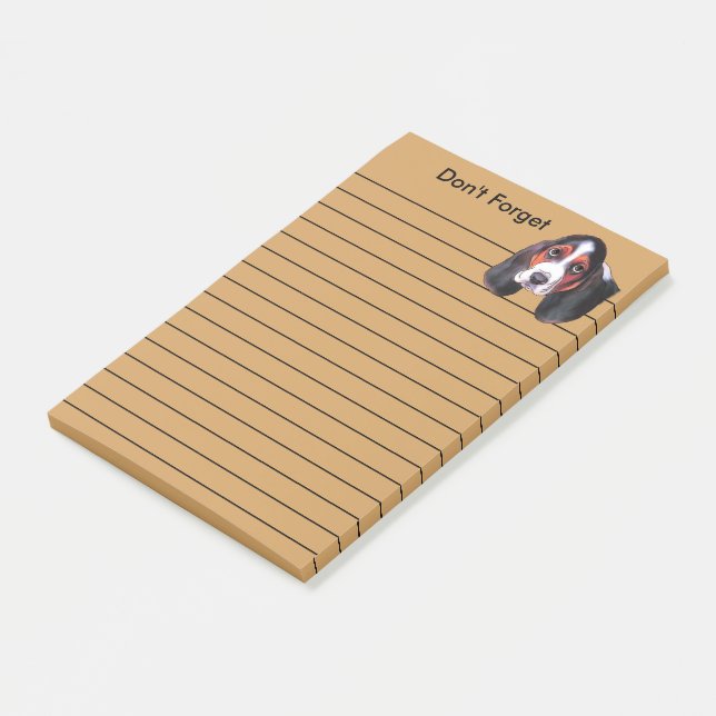 Söt trefärgad basset hound-valp post-it block (Vinklad)