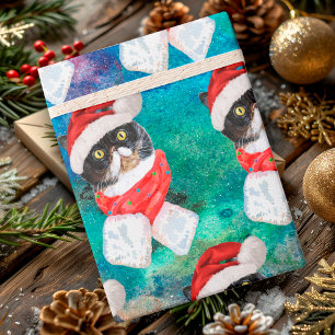 Söt trefärgad katt Rolig julfirande husdjur Presentpapper