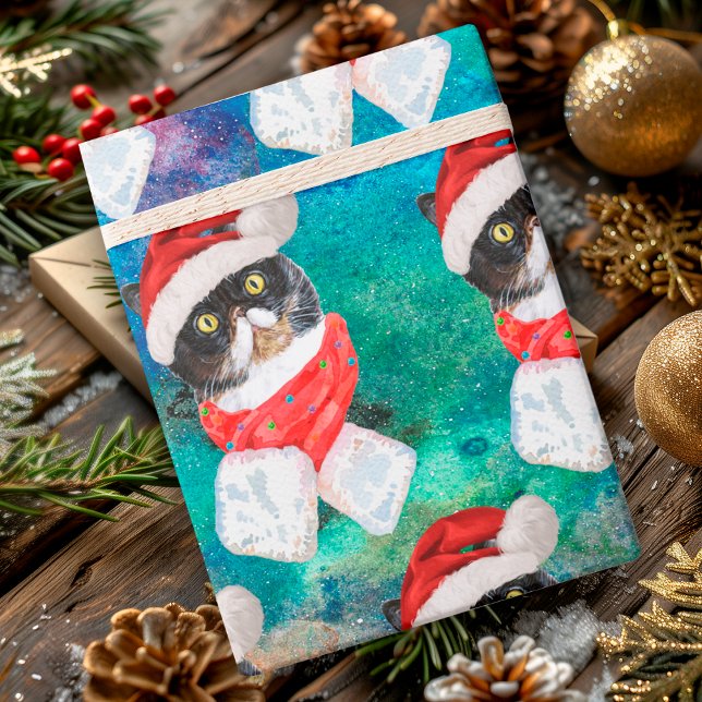 Söt trefärgad katt Rolig julfirande husdjur Presentpapper (Skapare uppladdad)