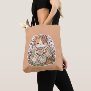 Söt trefärgad katt Stay Cozy Cottagecore Kawaii-ha Tygkasse