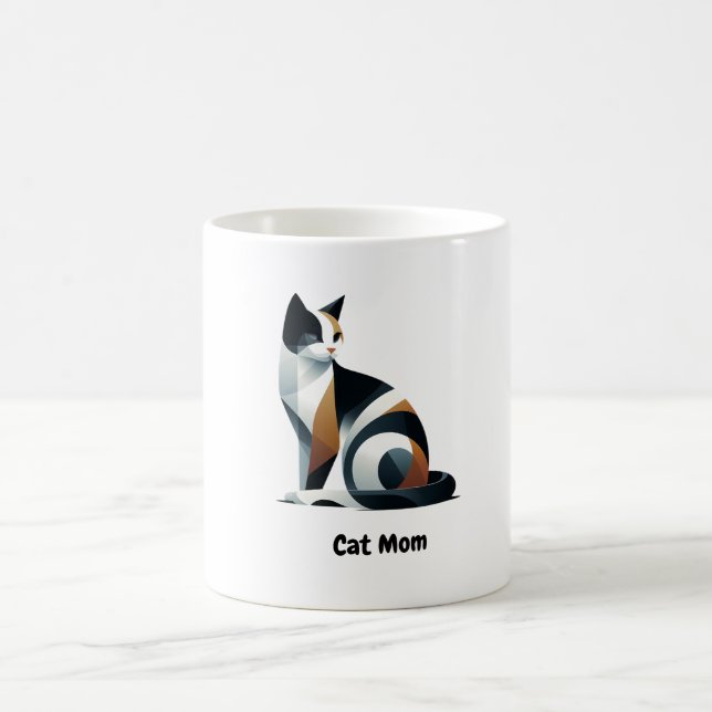 Söt trefärgad kattmamma keramikkopp kaffemugg (Center)