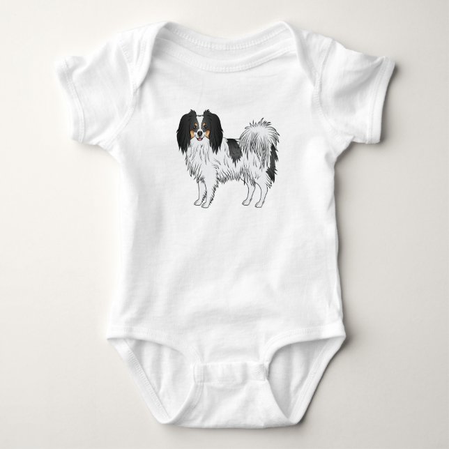 Söt trefärgad Phalène-hund serieillustration T Shirt (Framsida)