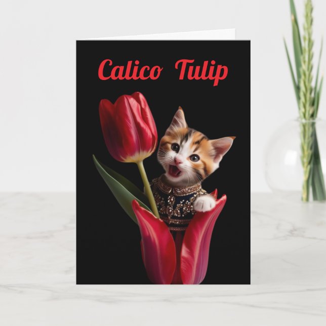 Söt trefärgad tulpan-hälsning kort (Framsida)