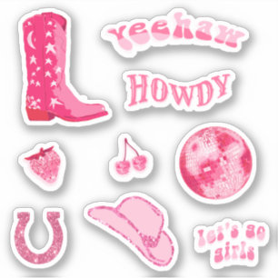 Söt trendig flickaktig rosa cowgirl 70-talsestetis klistermärken