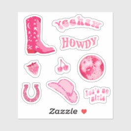 Söt trendig flickaktig rosa cowgirl 70-talsestetis klistermärken