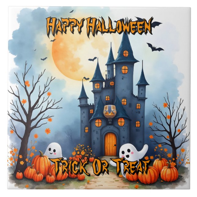 Söt trendig Halloween kuslig kollektion Kakelplatta (Framsidan)