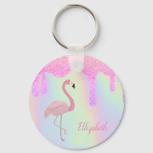 Söt Trendig Holografi, Rosa Flamingo Nyckelring