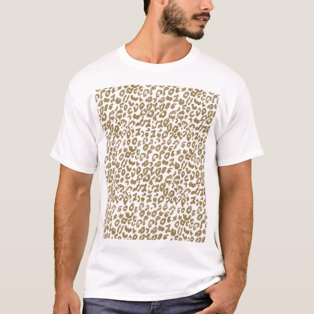Söt Trendig Leopard Skriv ut Guld Glitter T Shirt (Framsida)