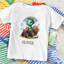 Söt Trex-dinosaur som kör en röd traktor T Shirt