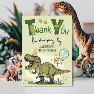Söt TRex-dinosaurie Fyr-Rex-pojke 4-års födelsedag Tack Kort