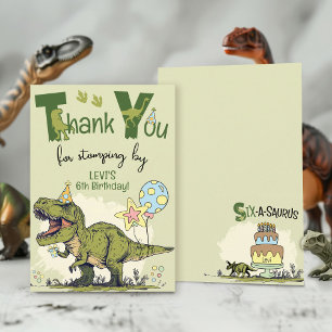 Söt TRex-dinosaurie Six-A-Saurus 6-års födelsedags Tack Kort