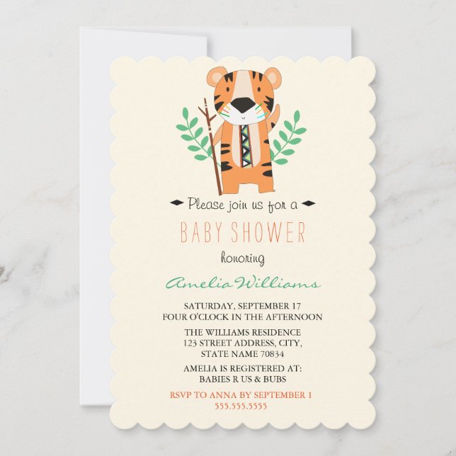 Söt tribal Tiger Baby Shower-inbjudan Inbjudningar (Framsida)
