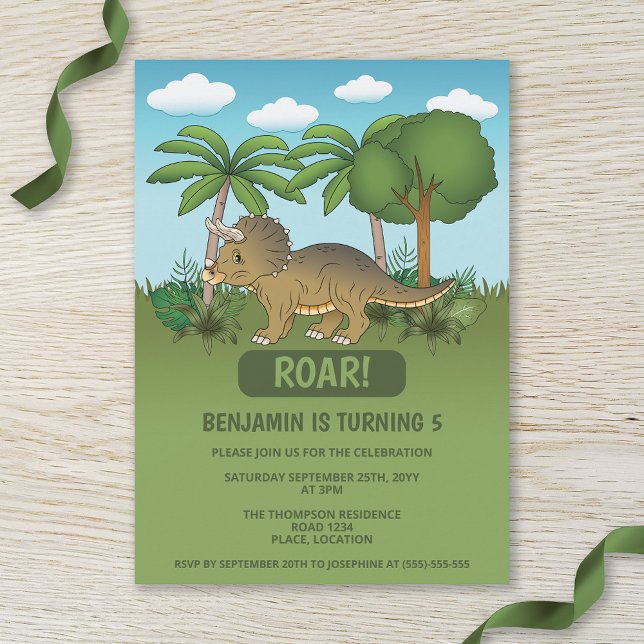 Söt Triceratops-dinosaur Tropisk Födelsedag för Ba Inbjudningar (Skapare uppladdad)
